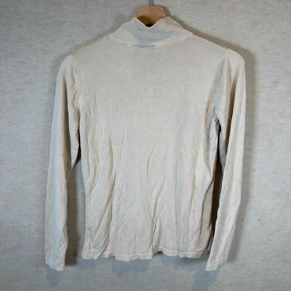Studio St. Kitti 100% Silk Mock Neck Knit Top Womens Small Cream Long Sleeve